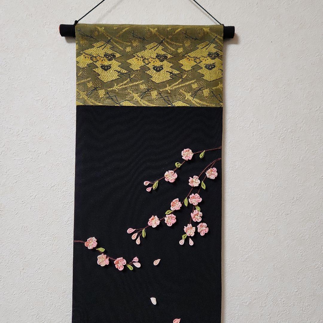 お花見を楽しむ兎　タペストリー　古布　押絵　ハンドメイド