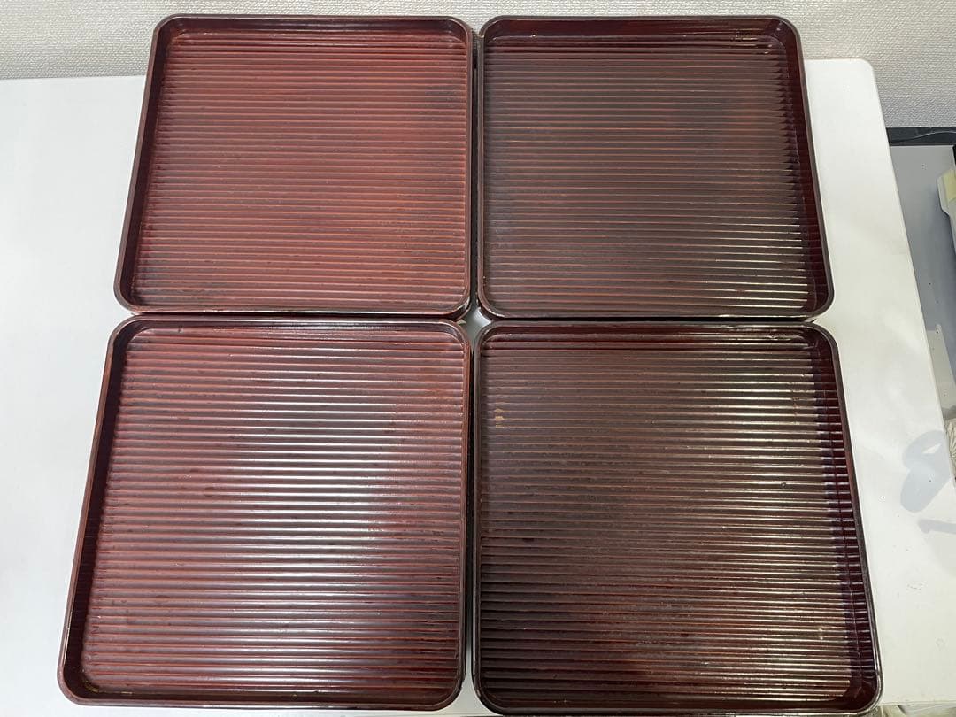 【現状品】漆器 溜塗 懐石 割烹 膳 懐石膳 四方盆 脚付 折敷 9枚 ①